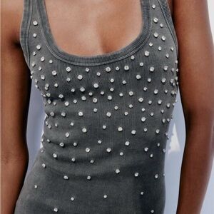 ZARA dress | Faded gray ribbed with rhinestones | size medium